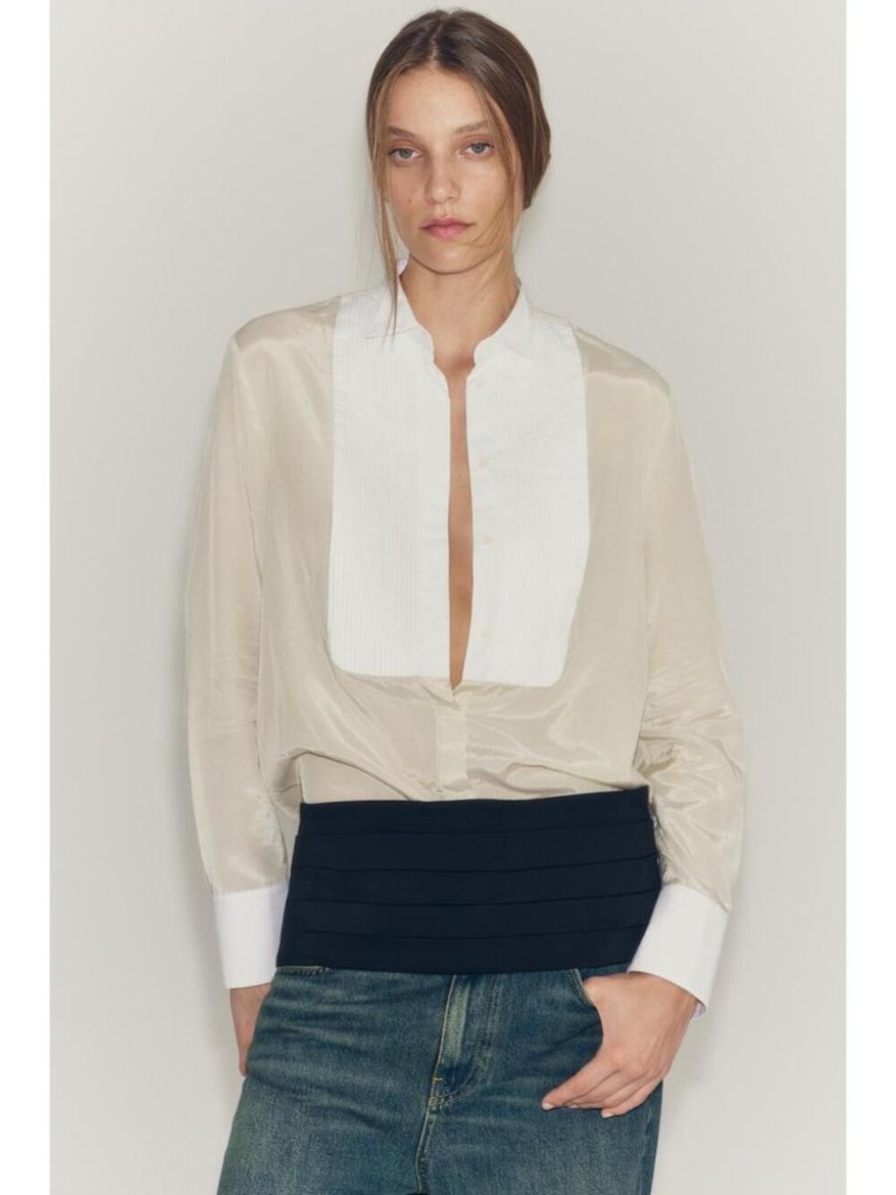 ZARA ZW COLLECTION CONTRAST BIB SHIRT 1363/209/714